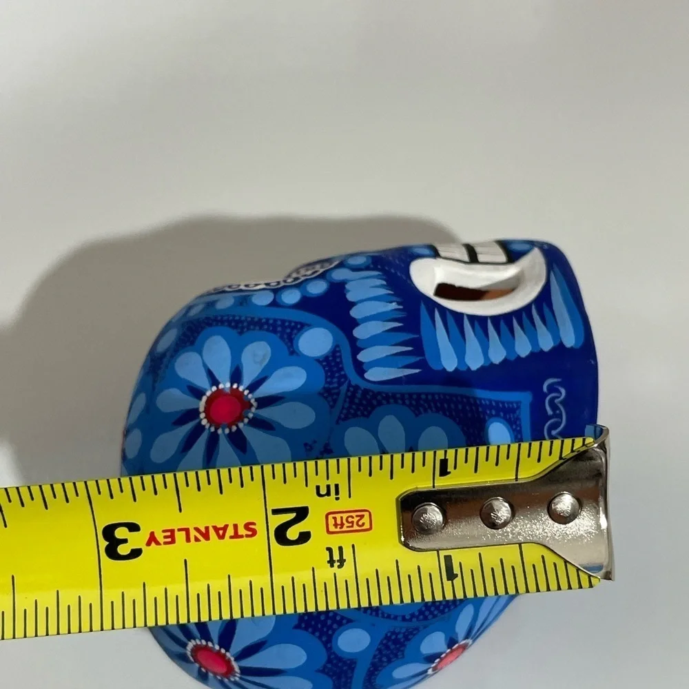Mexican Clay Skull Hand painted Blue white New